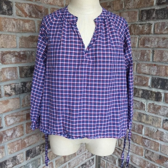 EUC Madewell V-Neck Checkered Top L - Picture 1 of 5